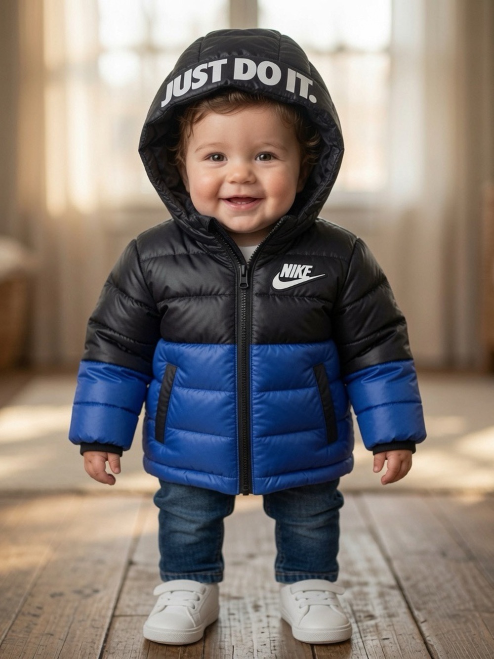 Nike Infant Boys 12M Colorblock Puffer Winter Jacket Coat - Black/Blue (NWOT)